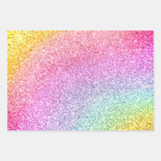 Rainbow Pastel Glitzer Muster Decoupage Geschenkpapier Set (Vorderseite)