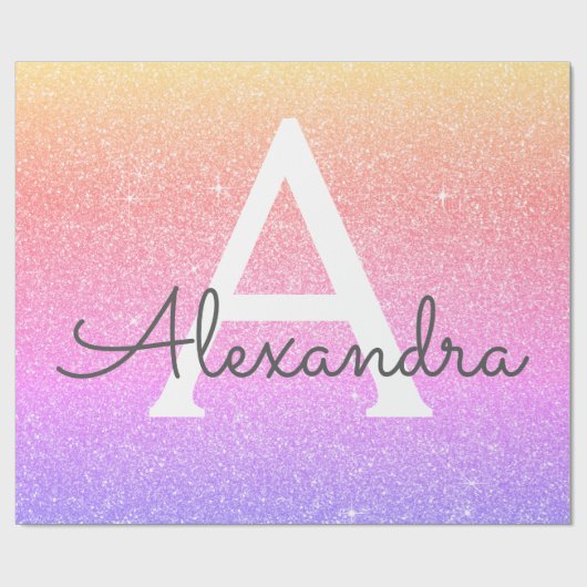 Rainbow Pastel Glitzer und Sparkle Monogram Geschenkpapier (Flach)