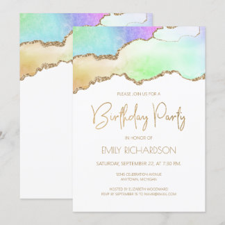 Rainbow Pastel Gold Agate Geode jedes Jahr zum Geb Einladung