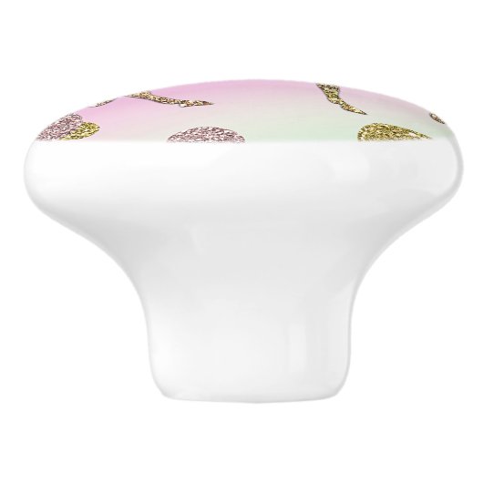 Rainbow Pastel Gold Dots Unicorn Trendy Girls Keramikknauf (Seitenansicht)