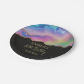 Rainbow Pastel Gold Glitter Abstract Watercolor Pappteller (Schrägansicht)