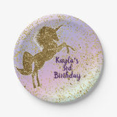 Rainbow Pastel Gold Glitzer Einhorn Sterne Party Pappteller (Vorderseite)