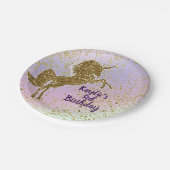 Rainbow Pastel Gold Glitzer Einhorn Sterne Party Pappteller (Schrägansicht)