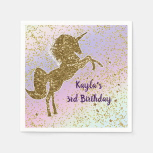 Rainbow Pastel Gold Glitzer Einhorn Sterne Party Serviette