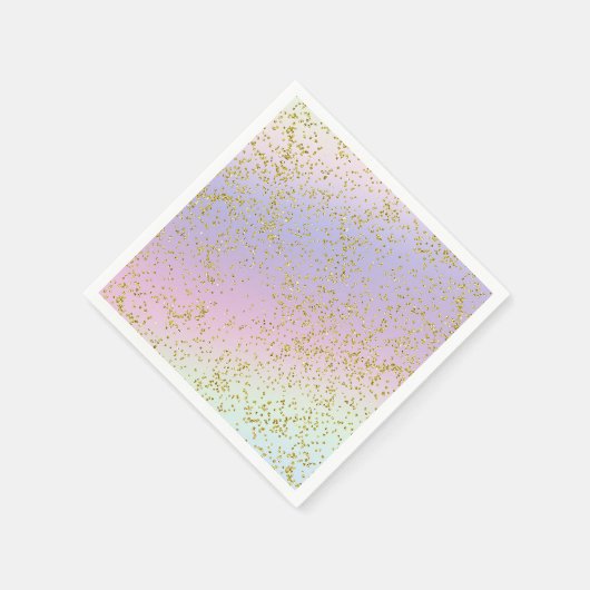 Rainbow Pastel Gold Glitzer Fantasy Birthday Party Serviette (Ecke)