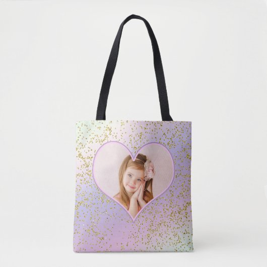 Rainbow Pastel Gold Glitzer Foto Tasche (Vorderseite)