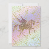 Rainbow Pastel Gold Glitzer Unicorn Geburtstagspar Einladung (Rückseite)