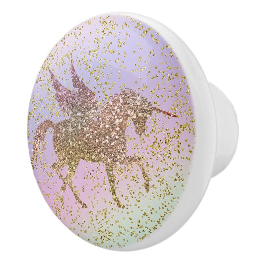 Rainbow Pastel Gold Glitzer Unicorn Keramikknauf