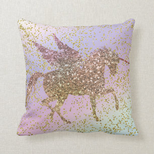 Rainbow Pastel Gold Glitzer Unicorn Kissen