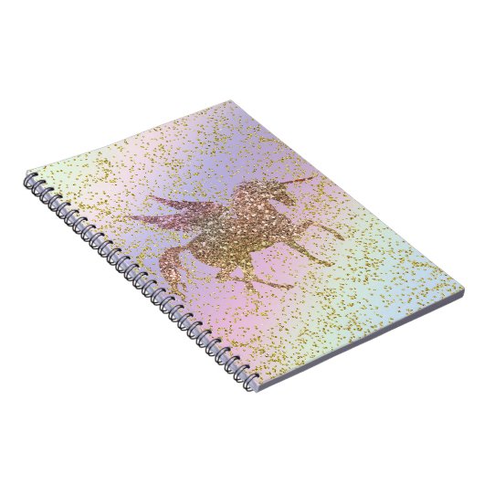 Rainbow Pastel Gold Glitzer Unicorn Notizblock (Rechte Seite)