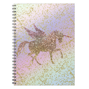 Rainbow Pastel Gold Glitzer Unicorn Notizblock