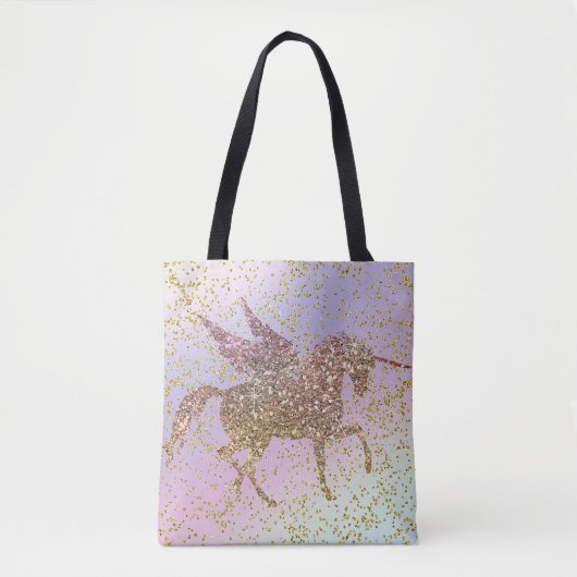 Rainbow Pastel Gold Glitzer Unicorn Tasche (Vorderseite)