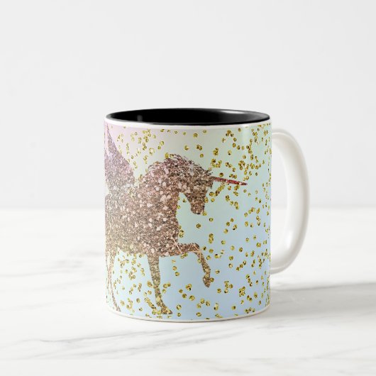 Rainbow Pastel Gold Glitzer Unicorn Zweifarbige Tasse (VorderseiteRechts)