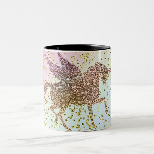Rainbow Pastel Gold Glitzer Unicorn Zweifarbige Tasse (Mittel)