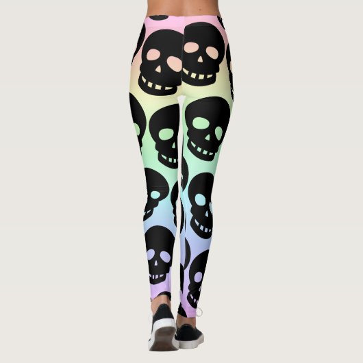 Rainbow Pastel Goth Skulls Big Print Leggings (Rückseite)