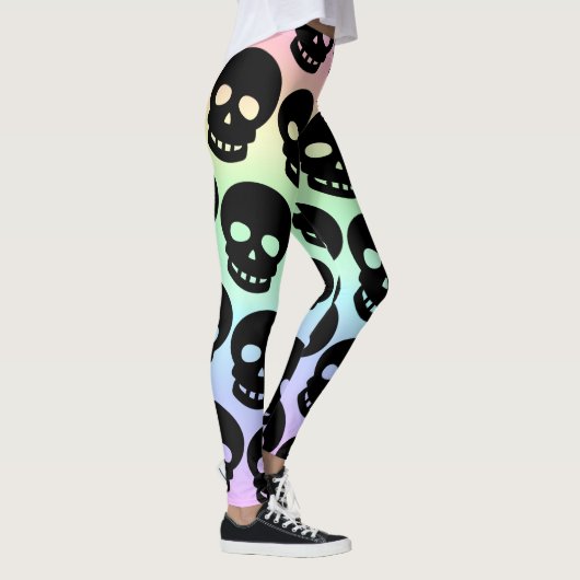 Rainbow Pastel Goth Skulls Big Print Leggings (Rechts)