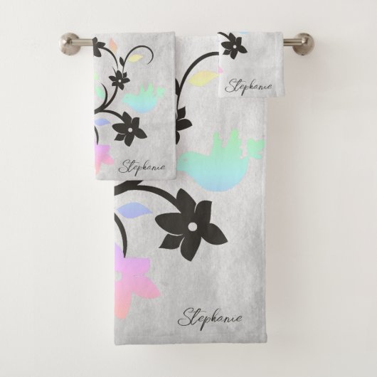 Rainbow Pastel Lovebirds Badetuch Set (Insitu)