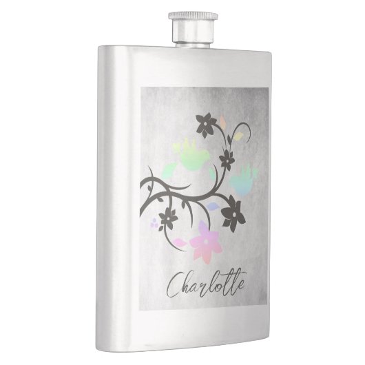 Rainbow Pastel Lovebirds Personalisiert Flask Flachmann (Rechts)