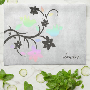 Rainbow Pastel Lovebirds Personalisiert Geschirrtuch