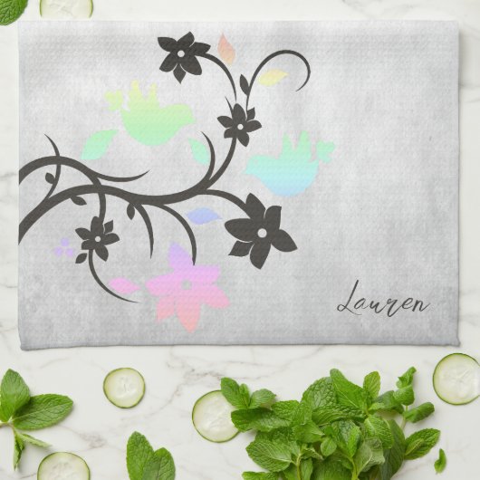 Rainbow Pastel Lovebirds Personalisiert Geschirrtuch (Gefaltet)