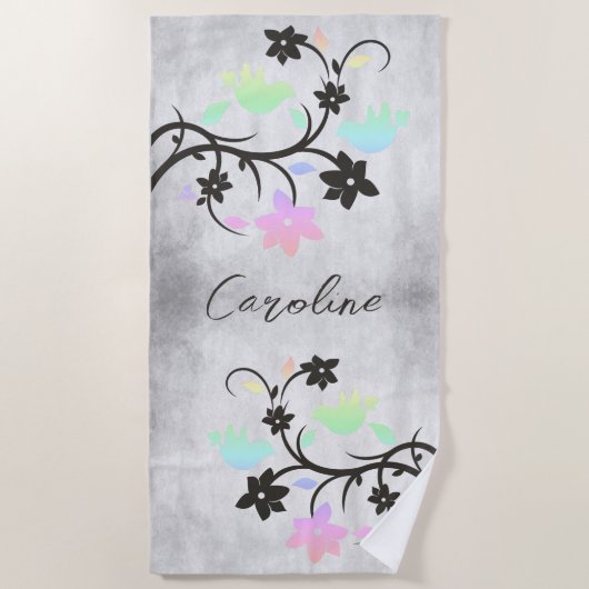 Rainbow Pastel Lovebirds Personalisiert Strandtuch (Vorderseite)