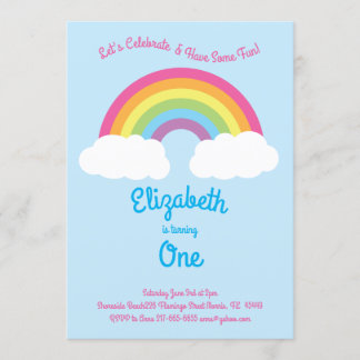 Rainbow Pastel Niedlich Kids 1. Geburtstag Party R Einladung