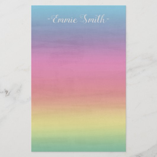 Rainbow Pastel Pink Yellow Blue Custom Stationer Briefpapier (Vorderseite)