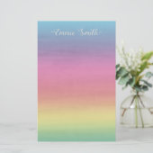 Rainbow Pastel Pink Yellow Blue Custom Stationer Briefpapier (Stehend Vorderseite)