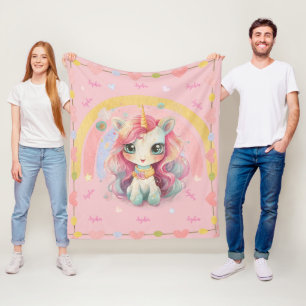 Rainbow Pastel Rose Kawaii Unicorn Fleecedecke