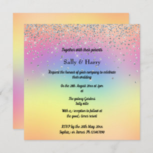 Rainbow Pastel Sparkle Diamond Wedding Einladung
