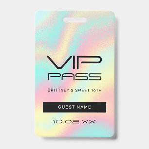 Rainbow Pastel Sweet 16. VIP Pass Lanyard Ausweis