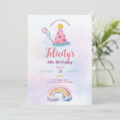 Rainbow Pastel Unicorn Any Age Birthday  Einladung (Stehend Vorderseite)