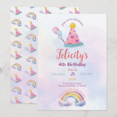 Rainbow Pastel Unicorn Any Age Birthday  Einladung (Vorne/Hinten)