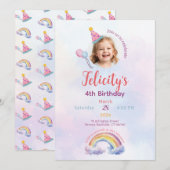 Rainbow Pastel Unicorn Any Age Birthday  Einladung (Vorne/Hinten)
