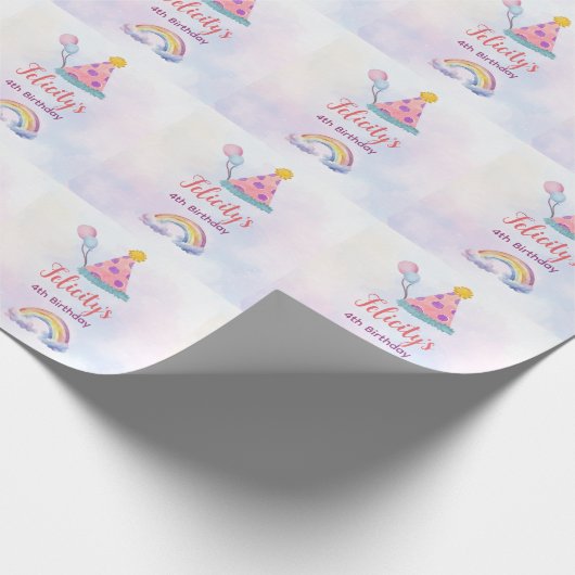 Rainbow Pastel Unicorn Any Age Birthday  Geschenkpapier (Ecke)