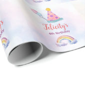 Rainbow Pastel Unicorn Any Age Birthday  Geschenkpapier (Rolleneckpunkt)