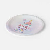 Rainbow Pastel Unicorn Any Age Birthday  Pappteller (Schrägansicht)