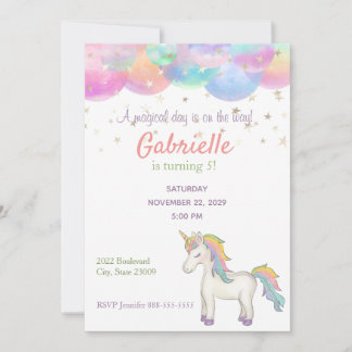 Rainbow Pastel Unicorn Kindergeburtstag Einladung