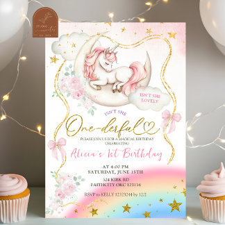 Rainbow Pastel Unicorn Magical Birthday Einladung