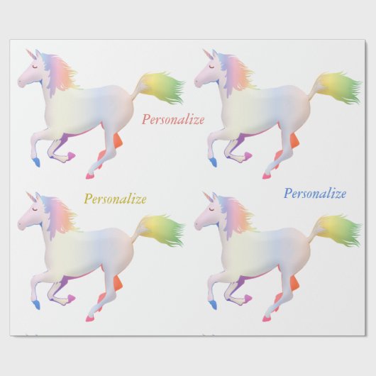 Rainbow Pastel Unicorn Personalisieren Geschenkpapier (Flach)