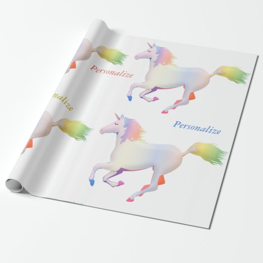 Rainbow Pastel Unicorn Personalisieren Geschenkpapier (Ungerollt)