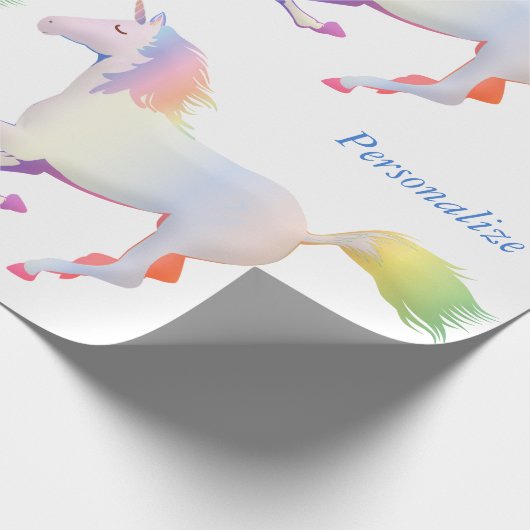 Rainbow Pastel Unicorn Personalisieren Geschenkpapier (Ecke)