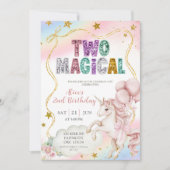 Rainbow Pastel Unicorn Two Magical 2nd birthday In Einladung (Vorderseite)