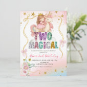 Rainbow Pastel Unicorn TWO Magical Birthday Invita Einladung (Stehend Vorderseite)