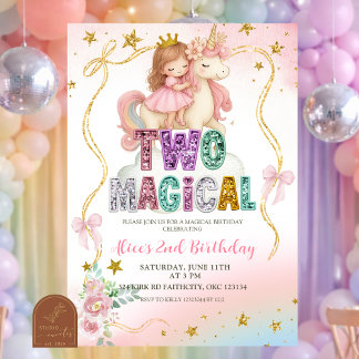 Rainbow Pastel Unicorn TWO Magical Birthday Invita Einladung