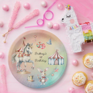 Rainbow Pastel w Animals 1. Geburtstag Party Pappteller