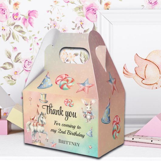 Rainbow Pastel w Animals 2. Geburtstag Geschenkschachtel