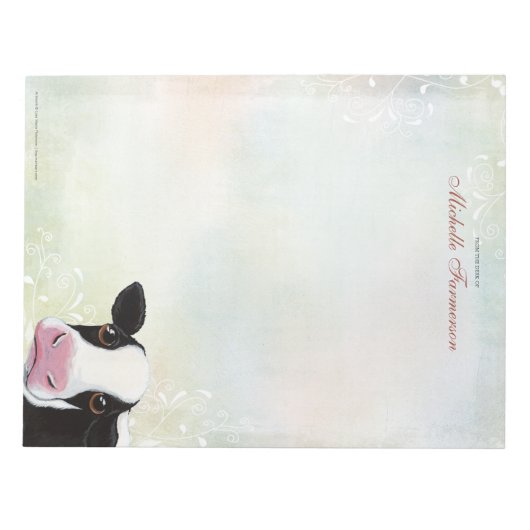 Rainbow Pastell Schwarz & Weiß Kuh Grosses Notepad Notizblock (Vorderseite)
