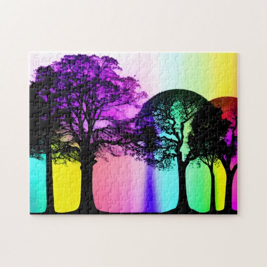 Rainbow Pastels unter Black Tree Silhouetten Puzzle (Horizontal)