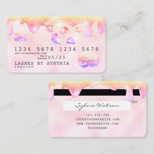 Rainbow pasti Tropfen Kreditkartendiamanten Visitenkarte (Vorne/Hinten)